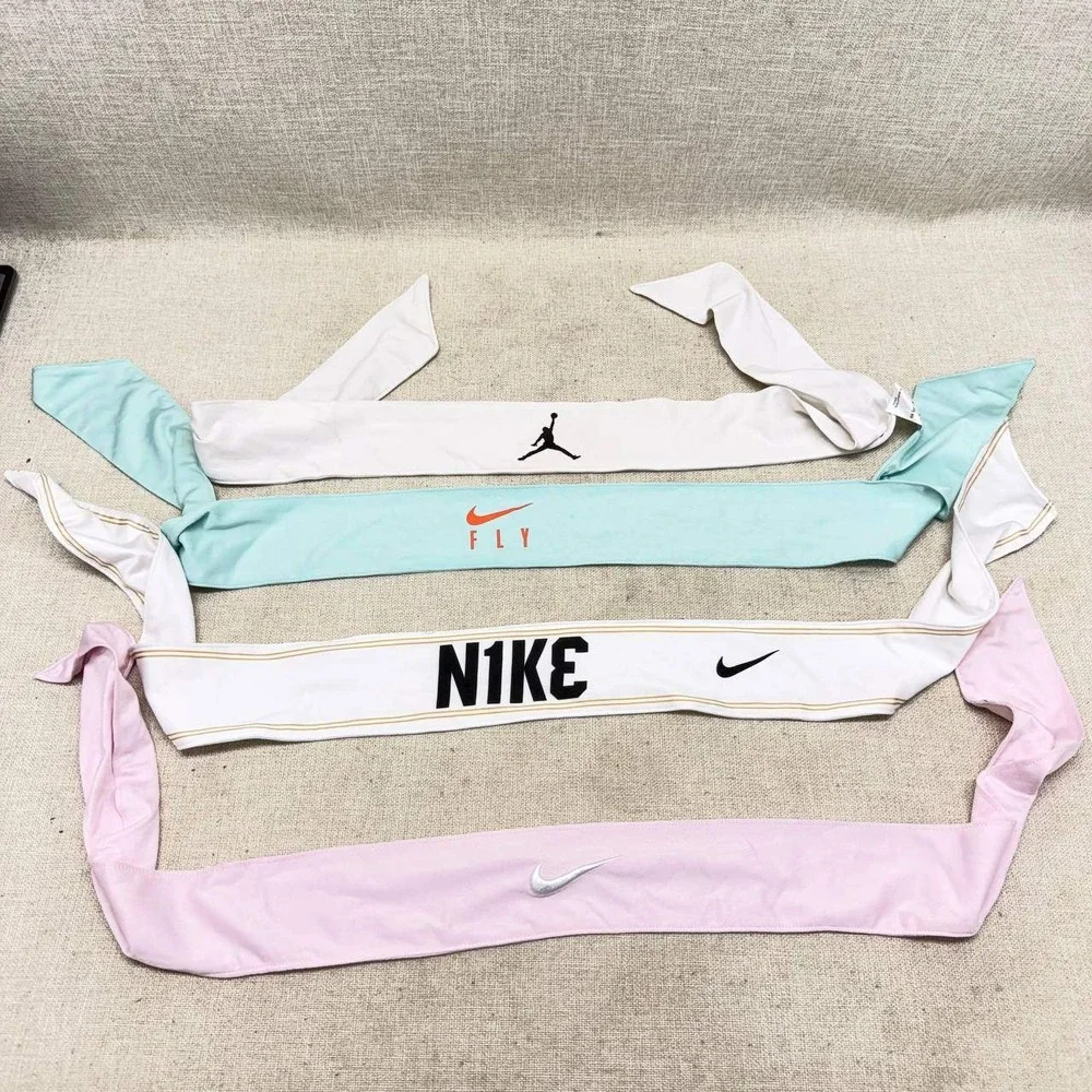 Nike Jordan Headband Lot of 4 Dri-FIT Tie Back Athletic Wraps Pink Mint White